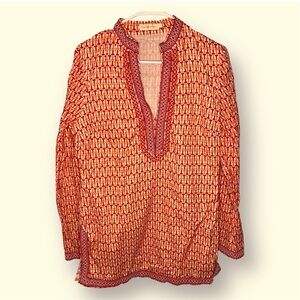 Tory Burch Red and Orange Geometric Tunic, Size 12